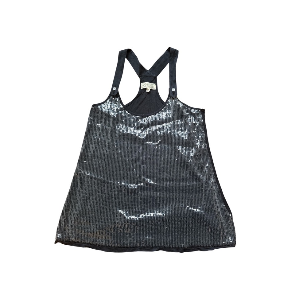 Babakul Womens Black Sequin Racerback Tank Top XS 100% Modal Sleeveless Sparkle